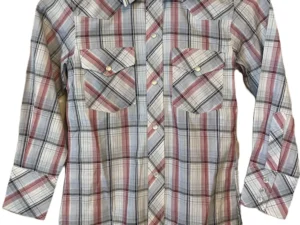 Kids red white and blue pearl snap plaid western shirt
