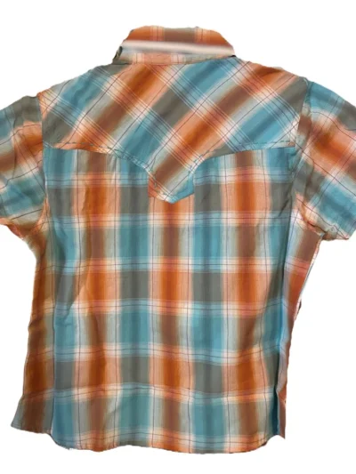 Short Sleeve Orange & Turquoise Plaid Kids Western Shirt