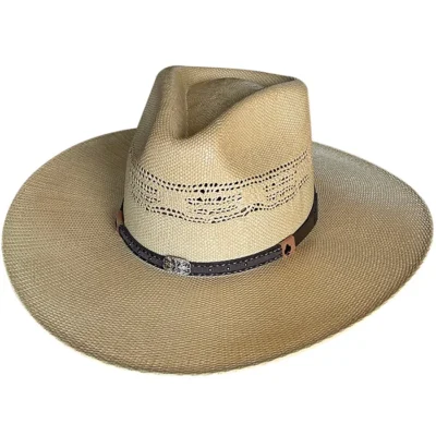 Straw Vented Pinch Front Flat Brim Hat