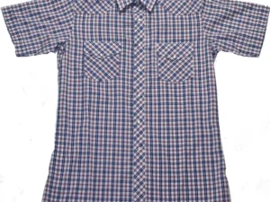 Mens Blue and Red Plaid pearl snap Short Sleeve Shirt