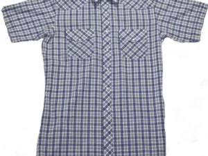 Mens Blue and tan Plaid pearl snap Short Sleeve Shirt