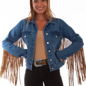 western fringe jean jacket for women with leopard print long fringe