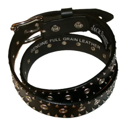 Jack Daniel's black leather logo belt with silver holes western belt