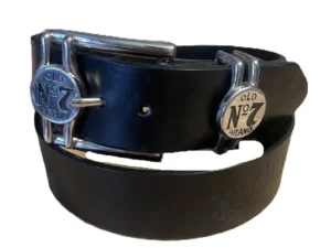 Jack daniels black leather logo belt with silver buckle