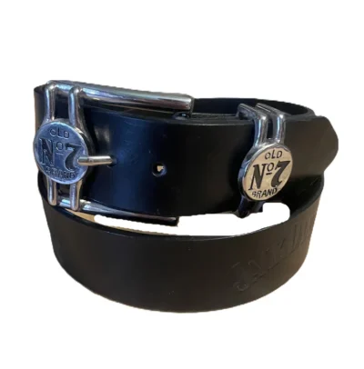 Jack daniels black leather logo belt with silver buckle