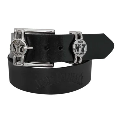 Jack daniels black leather logo belt with silver buckle