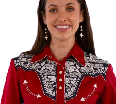 Women's red White and blue embroidered patriotic western shirt by Scully.