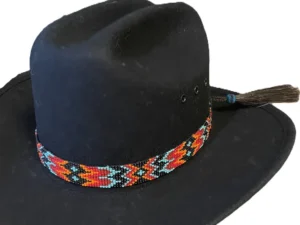 Orange Black & Turquoise Aztec Beaded Horse Hair Tassel Cowboy Hat Band 