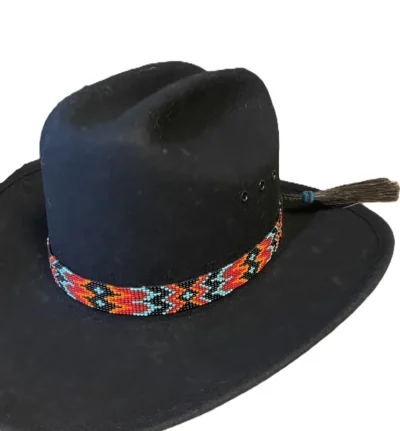 Orange Black & Turquoise Aztec Beaded Horse Hair Tassel Cowboy Hat Band 