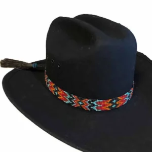 Orange Black & Turquoise Aztec Beaded Horse Hair Tassel Cowboy Hat Band 