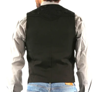 Men's black embroidered western vest