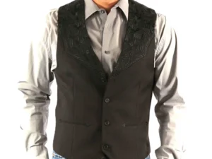 Men's black embroidered western vest