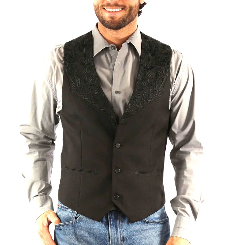 Men's black embroidered western vest