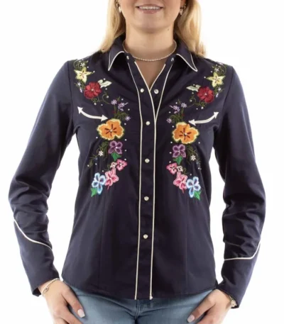 Scully womens Floral embroidered rhinestone Western Shirt