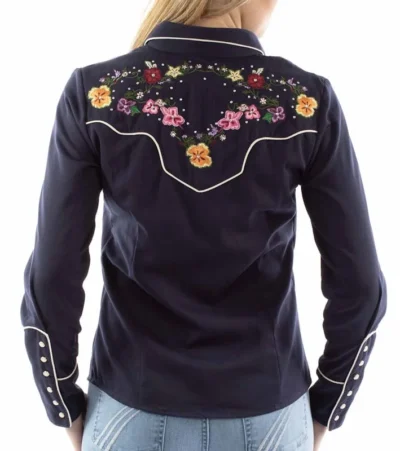 Scully womens Floral embroidered rhinestone Western Shirt