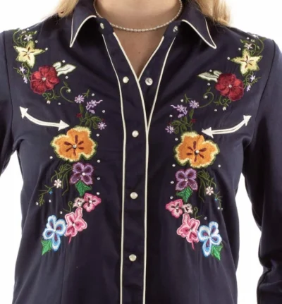 Scully womens Floral embroidered rhinestone Western Shirt