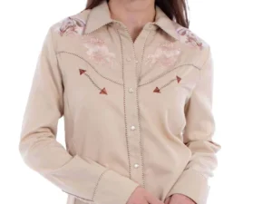 horse embroidered pearl snap western shirt for women