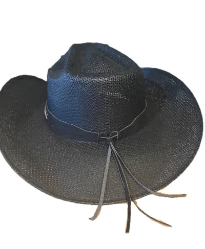 Kids black straw cowboy hat