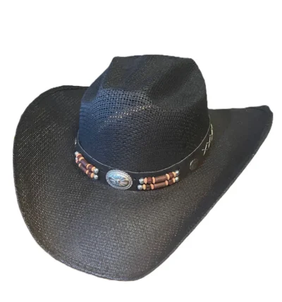 Kids black straw cowboy hat