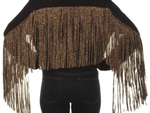 western fringe jean jacket for women with leopard print long fringe