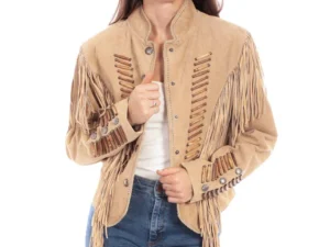 women's suede native bone fringe western jacket