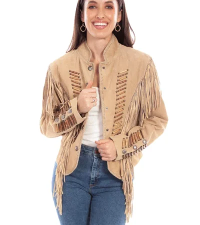 women's suede native bone fringe western jacket