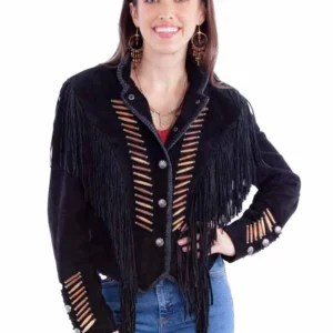 Women's Scully brand Tan Boar Suede western jacket with bone accents