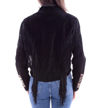 women's suede native bone fringe western jacket