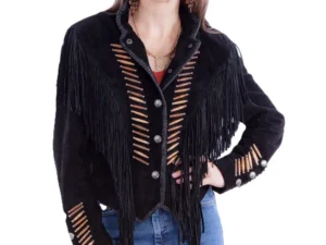 women's suede native bone fringe western jacket