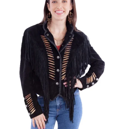 women's suede native bone fringe western jacket