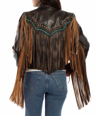 women's leather fringe western jacket