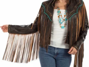 women's leather fringe western jacket