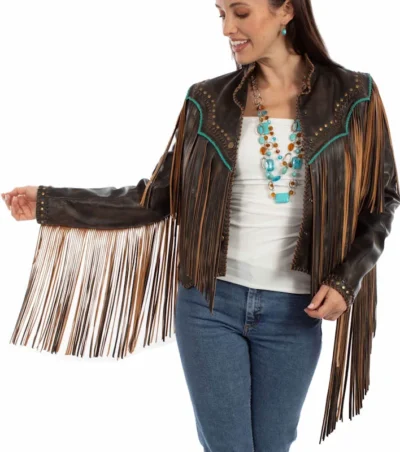 women's leather fringe western jacket