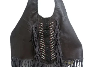 Women's bone fringe leather halter top