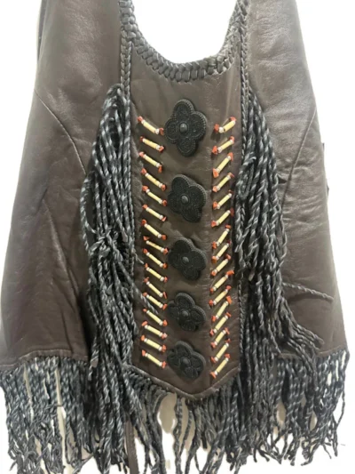 Women's bone fringe leather halter top