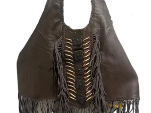 Women's bone fringe leather halter top