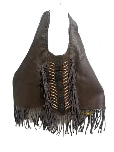 Women's bone fringe leather halter top