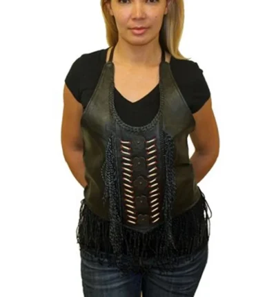 Women's bone fringe leather halter top