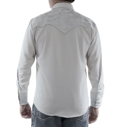 men's floral embroidered grey western shirt