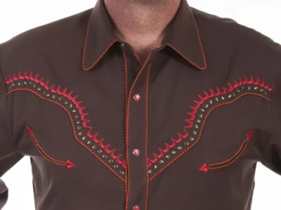 Men's Scully Brown Thunderbird embroidered western shirt