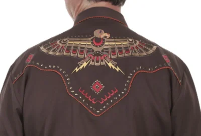 Men's Scully Brown Thunderbird embroidered western shirt