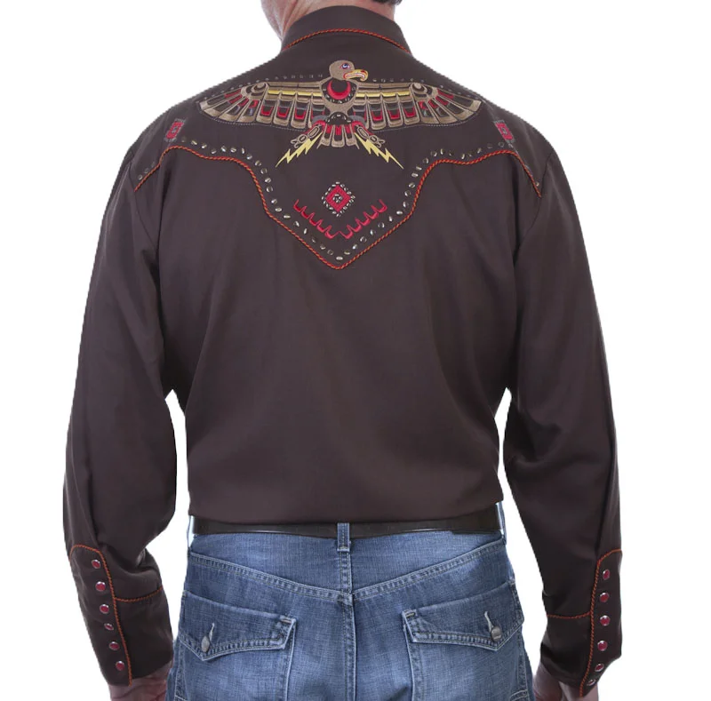 Men's Scully Brown Thunderbird embroidered western shirt