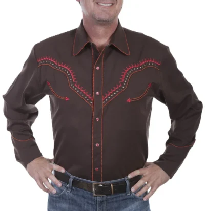 Men's Scully Brown Thunderbird embroidered western shirt