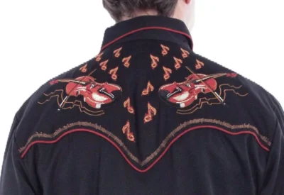 Men's fiddle embroidered western pearl snap shirt