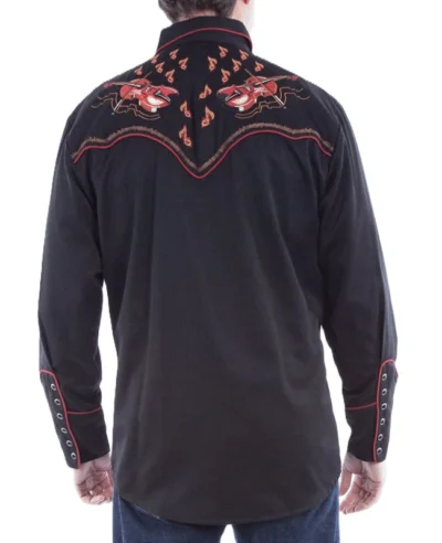 Men's fiddle embroidered western pearl snap shirt