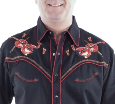 Men's fiddle embroidered western pearl snap shirt