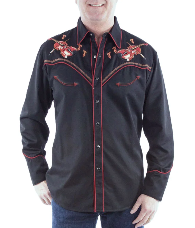 Men's fiddle embroidered western pearl snap shirt