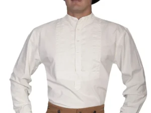 men's ivory insert bib with tab banded collar shirt