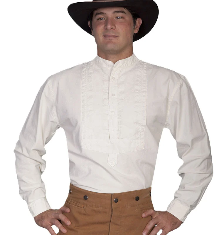 men's ivory insert bib with tab banded collar shirt