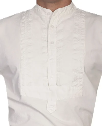 men's ivory insert bib with tab banded collar shirt